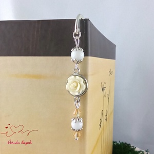 Rózsaszín rózsás könyvjelző - Anyák napi apró figyelmesség #27 - könyv & zene - könyvjelző - Meska.hu