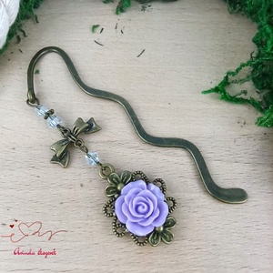 Rózsaszín rózsás könyvjelző - Anyák napi apró figyelmesség #58, Könyv & Zene, Könyvjelző, Ékszerkészítés, Gyöngyfűzés, gyöngyhímzés, MESKA