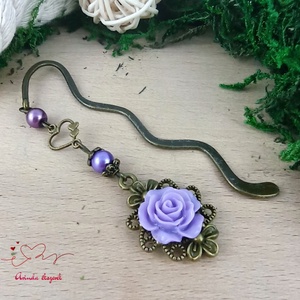 Rózsaszín rózsás könyvjelző - Anyák napi apró figyelmesség #53 - könyv & zene - könyvjelző - Meska.hu