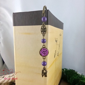 Rózsaszín rózsás könyvjelző - Anyák napi apró figyelmesség #55 - könyv & zene - könyvjelző - Meska.hu