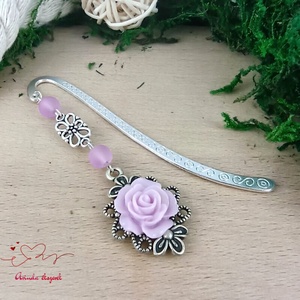 Rózsaszín rózsás könyvjelző - Anyák napi apró figyelmesség #56 - könyv & zene - könyvjelző - Meska.hu