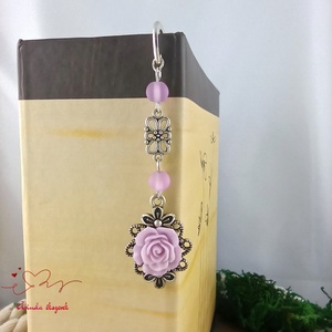 Rózsaszín rózsás könyvjelző - Anyák napi apró figyelmesség #56 - könyv & zene - könyvjelző - Meska.hu