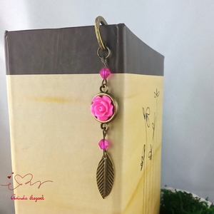 Pink rózsás könyvjelző - Anyák napi apró figyelmesség #88 - könyv & zene - könyvjelző - Meska.hu