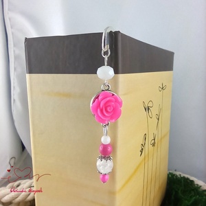 Pink rózsás könyvjelző - Anyák napi apró figyelmesség #89 - könyv & zene - könyvjelző - Meska.hu