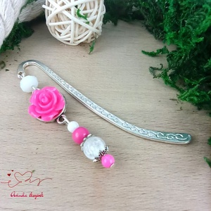 Pink rózsás könyvjelző - Anyák napi apró figyelmesség #89, Könyv & Zene, Könyvjelző, Ékszerkészítés, Gyöngyfűzés, gyöngyhímzés, MESKA