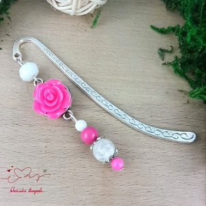 Pink rózsás könyvjelző - Anyák napi apró figyelmesség #89 - könyv & zene - könyvjelző - Meska.hu