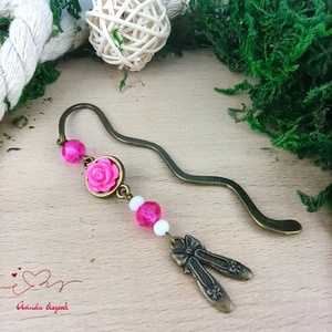 Pink rózsás könyvjelző - Anyák napi apró figyelmesség #90 - könyv & zene - könyvjelző - Meska.hu