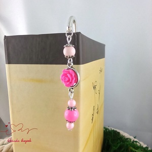 Pink rózsás könyvjelző - Anyák napi apró figyelmesség #85 - könyv & zene - könyvjelző - Meska.hu