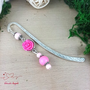 Pink rózsás könyvjelző - Anyák napi apró figyelmesség #85 - Meska.hu