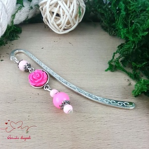 Pink rózsás könyvjelző - Anyák napi apró figyelmesség #85 - könyv & zene - könyvjelző - Meska.hu