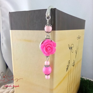 Pink rózsás könyvjelző - Anyák napi apró figyelmesség #91 - könyv & zene - könyvjelző - Meska.hu