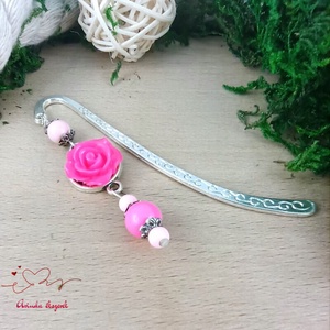 Pink rózsás könyvjelző - Anyák napi apró figyelmesség #91 - könyv & zene - könyvjelző - Meska.hu