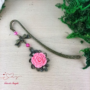 Pink rózsás könyvjelző - Anyák napi apró figyelmesség #86 - Meska.hu