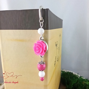 Pink rózsás könyvjelző - Anyák napi apró figyelmesség #87 - könyv & zene - könyvjelző - Meska.hu