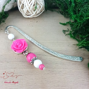 Pink rózsás könyvjelző - Anyák napi apró figyelmesség #87 - könyv & zene - könyvjelző - Meska.hu