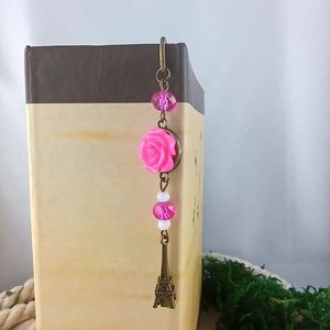 Pink rózsás könyvjelző - Anyák napi apró figyelmesség #92 - könyv & zene - könyvjelző - Meska.hu