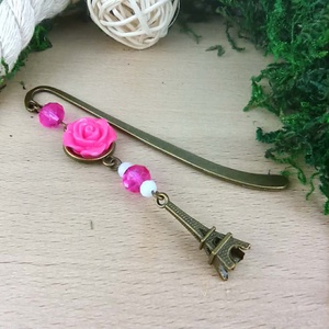 Pink rózsás könyvjelző - Anyák napi apró figyelmesség #92 - könyv & zene - könyvjelző - Meska.hu