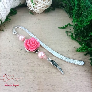 Pink rózsás könyvjelző - Anyák napi apró figyelmesség #93 - könyv & zene - könyvjelző - Meska.hu