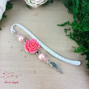 Pink rózsás könyvjelző - Anyák napi apró figyelmesség #93, Könyv & Zene, Könyvjelző, Ékszerkészítés, Gyöngyfűzés, gyöngyhímzés, MESKA