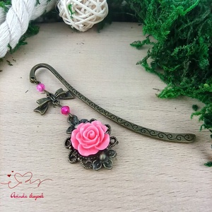 Pink rózsás könyvjelző - Anyák napi apró figyelmesség #94 - könyv & zene - könyvjelző - Meska.hu