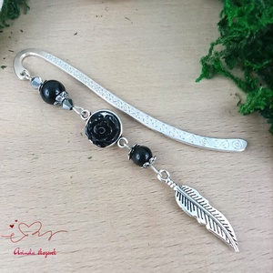 Fekete rózsás könyvjelző - Anyák napi apró figyelmesség #82, Könyv & Zene, Könyvjelző, Ékszerkészítés, Gyöngyfűzés, gyöngyhímzés, MESKA