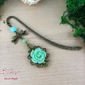 Menta rózsás könyvjelző - Anyák napi apró figyelmesség #69 - Meska.hu