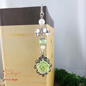 Menta rózsás könyvjelző - Anyák napi apró figyelmesség #73 - könyv & zene - könyvjelző - Meska.hu