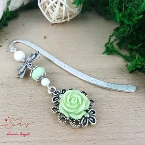 Menta rózsás könyvjelző - Anyák napi apró figyelmesség #73 - könyv & zene - könyvjelző - Meska.hu