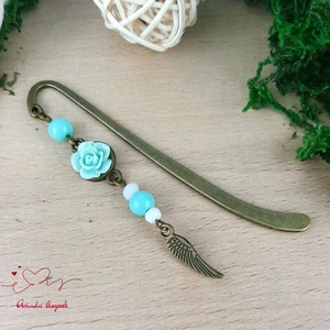 Menta rózsás könyvjelző - Anyák napi apró figyelmesség #70, Könyv & Zene, Könyvjelző, Ékszerkészítés, Gyöngyfűzés, gyöngyhímzés, MESKA