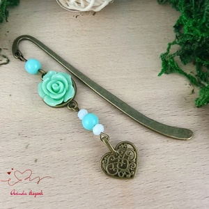 Menta rózsás könyvjelző - Anyák napi apró figyelmesség #66, Könyv & Zene, Könyvjelző, Ékszerkészítés, Gyöngyfűzés, gyöngyhímzés, MESKA
