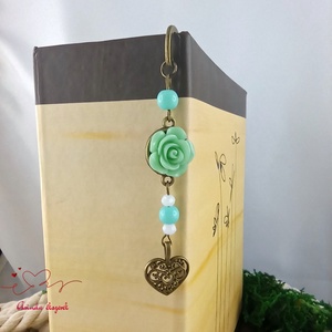 Menta rózsás könyvjelző - Anyák napi apró figyelmesség #66 - könyv & zene - könyvjelző - Meska.hu