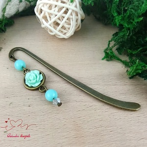 Menta rózsás könyvjelző - Anyák napi apró figyelmesség #71 - könyv & zene - könyvjelző - Meska.hu