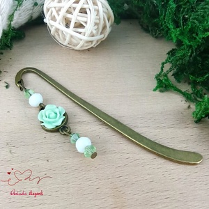 Menta rózsás könyvjelző - Anyák napi apró figyelmesség #68 - könyv & zene - könyvjelző - Meska.hu