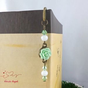 Menta rózsás könyvjelző - Anyák napi apró figyelmesség #68 - könyv & zene - könyvjelző - Meska.hu