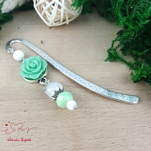 Menta rózsás könyvjelző - Anyák napi apró figyelmesség #72 - könyv & zene - könyvjelző - Meska.hu