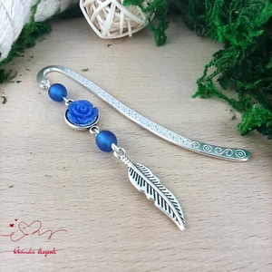 Sötétkék rózsás könyvjelző - Anyák napi apró figyelmesség #75 - könyv & zene - könyvjelző - Meska.hu