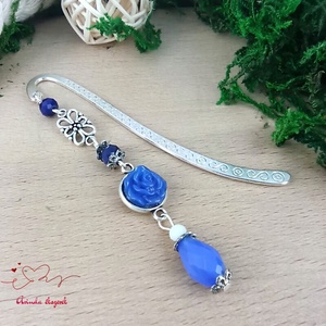 Sötétkék rózsás könyvjelző - Anyák napi apró figyelmesség #76 - könyv & zene - könyvjelző - Meska.hu