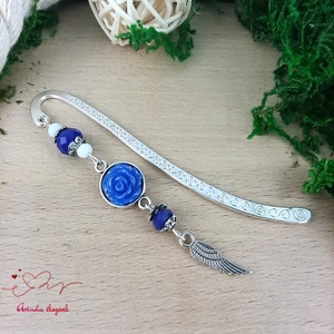 Sötétkék rózsás könyvjelző - Anyák napi apró figyelmesség #77 - könyv & zene - könyvjelző - Meska.hu