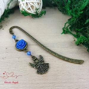 Sötétkék rózsás könyvjelző - Anyák napi apró figyelmesség #78 - könyv & zene - könyvjelző - Meska.hu