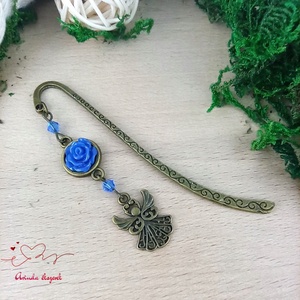 Sötétkék rózsás könyvjelző - Anyák napi apró figyelmesség #78, Könyv & Zene, Könyvjelző, Ékszerkészítés, Gyöngyfűzés, gyöngyhímzés, MESKA