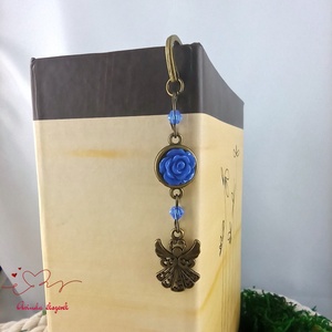 Sötétkék rózsás könyvjelző - Anyák napi apró figyelmesség #78 - könyv & zene - könyvjelző - Meska.hu