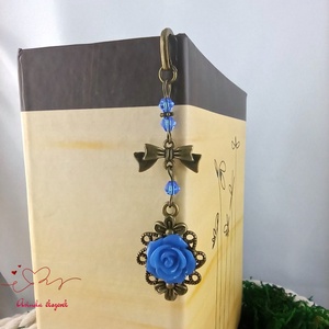 Sötétkék rózsás könyvjelző - Anyák napi apró figyelmesség #79 - könyv & zene - könyvjelző - Meska.hu