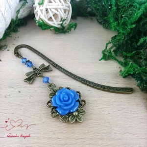 Sötétkék rózsás könyvjelző - Anyák napi apró figyelmesség #79 - könyv & zene - könyvjelző - Meska.hu