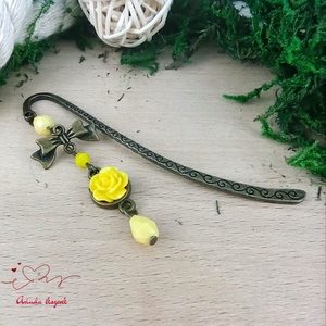 Sárga rózsás könyvjelző - Anyák napi apró figyelmesség #43 - könyv & zene - könyvjelző - Meska.hu