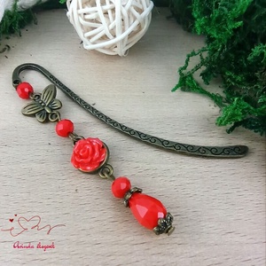 Piros rózsás könyvjelző - Anyák napi apró figyelmesség #61 - könyv & zene - könyvjelző - Meska.hu