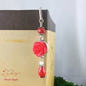 Piros rózsás könyvjelző - Anyák napi apró figyelmesség #62 - könyv & zene - könyvjelző - Meska.hu