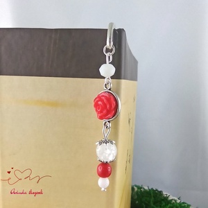 Piros rózsás könyvjelző - Anyák napi apró figyelmesség #63 - könyv & zene - könyvjelző - Meska.hu