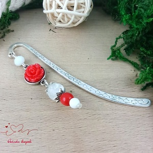 Piros rózsás könyvjelző - Anyák napi apró figyelmesség #63 - könyv & zene - könyvjelző - Meska.hu