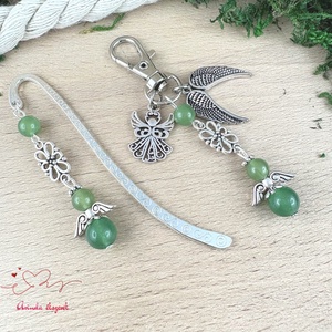 Zöld aventurin angyal könyvjelző és kulcstartó szett � ásvány ajándék, Könyv & Zene, Könyvjelző, Ékszerkészítés, Gyöngyfűzés, gyöngyhímzés, MESKA