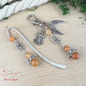 Narancs aventurin angyal könyvjelző és kulcstartó szett � ásvány ajándék, Könyv & Zene, Könyvjelző, Ékszerkészítés, Gyöngyfűzés, gyöngyhímzés, MESKA